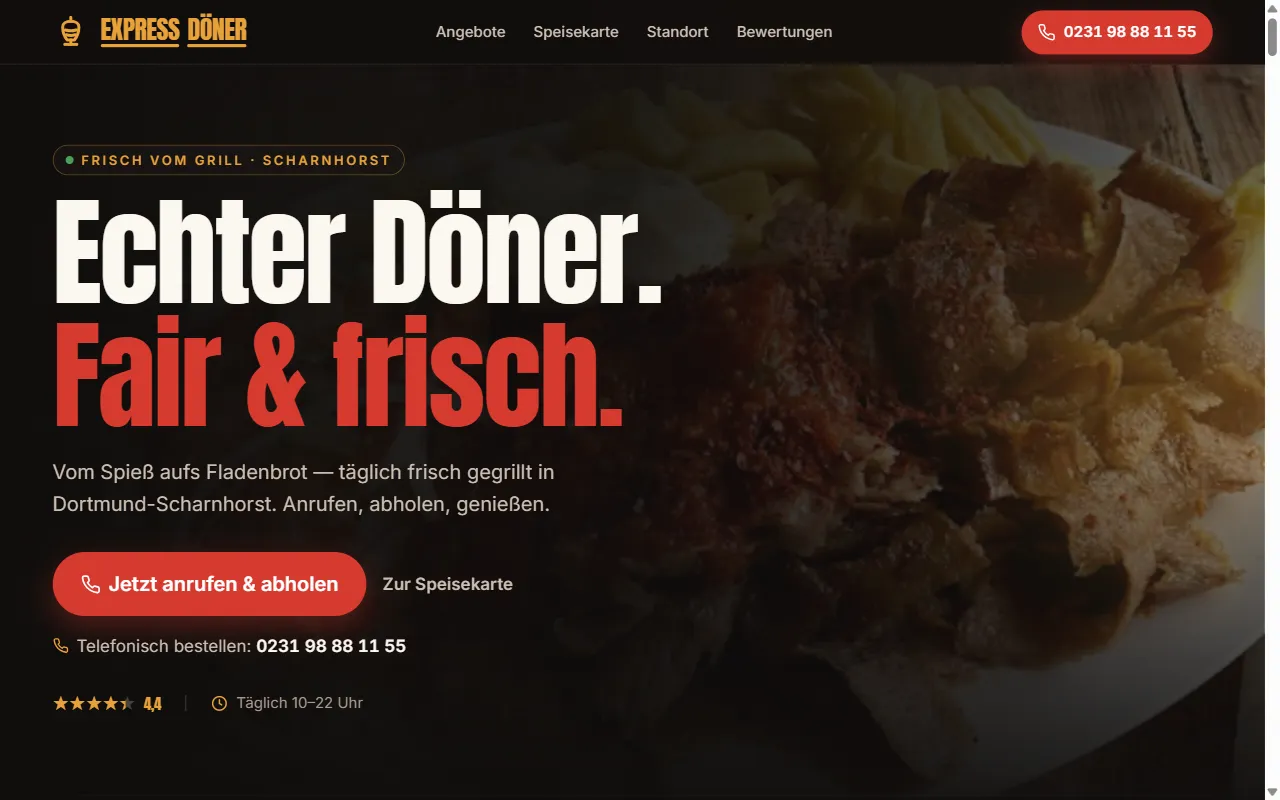 Home page of Express Döner Scharnhorst — live website