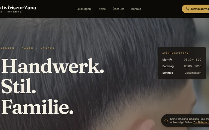 Home page of Kreativfriseur Zana (concept, not yet live)